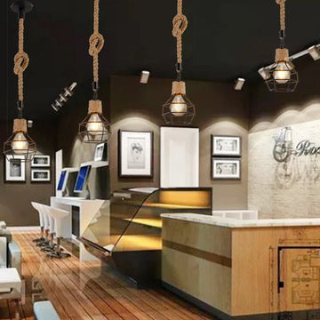 Industry Loft Chandelier Vintage Hemp Rope Pendant Lamp Aisle Bar Dining Room Hanging Lamp Restaurant Cafe Light Droplight