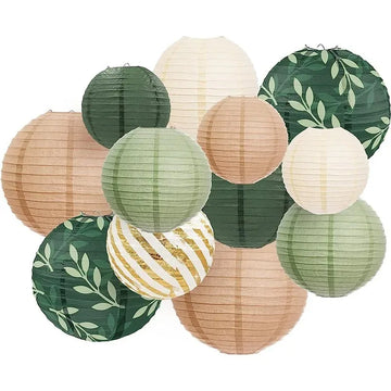 6pcs Round Hanging Paper Chinese Japanese Lanterns Decorations for Sage Green Rustic Wedding Birthday Party Baptism Supplies