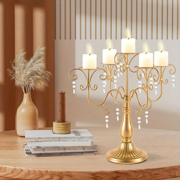 Metal Five Arm Candle Holder Set, 15.3-inch Dining Table Candle Holder Center Piece, Wedding Party Halloween Christmas Decor