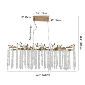 39.4inch Modern Golden Chandelier with Cascading Crystal String, Perfect for Living Room, Dining Room and Foyer, High-End Decorative Lamps (Bulb Not Included)