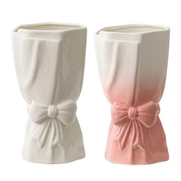 Ceramic Flower Bow Vase Bouquet Vase Plants Pot Dried Flowers Branches Vase Plants Basket Nordic White pink Ceramic Vase