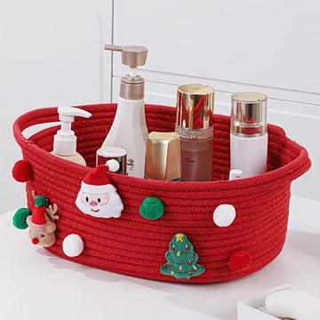 Christmas Gift Basket-Red Open-Top Storage Basket for Tree Decorations,Presents,Candy-Decorative Holiday Home Decor Organizer