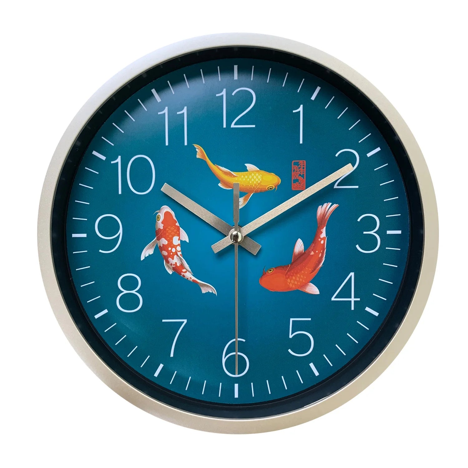 1pc Chinese wind carp swimming design wall clock, home mute clock, living room, bedroom, study decoration