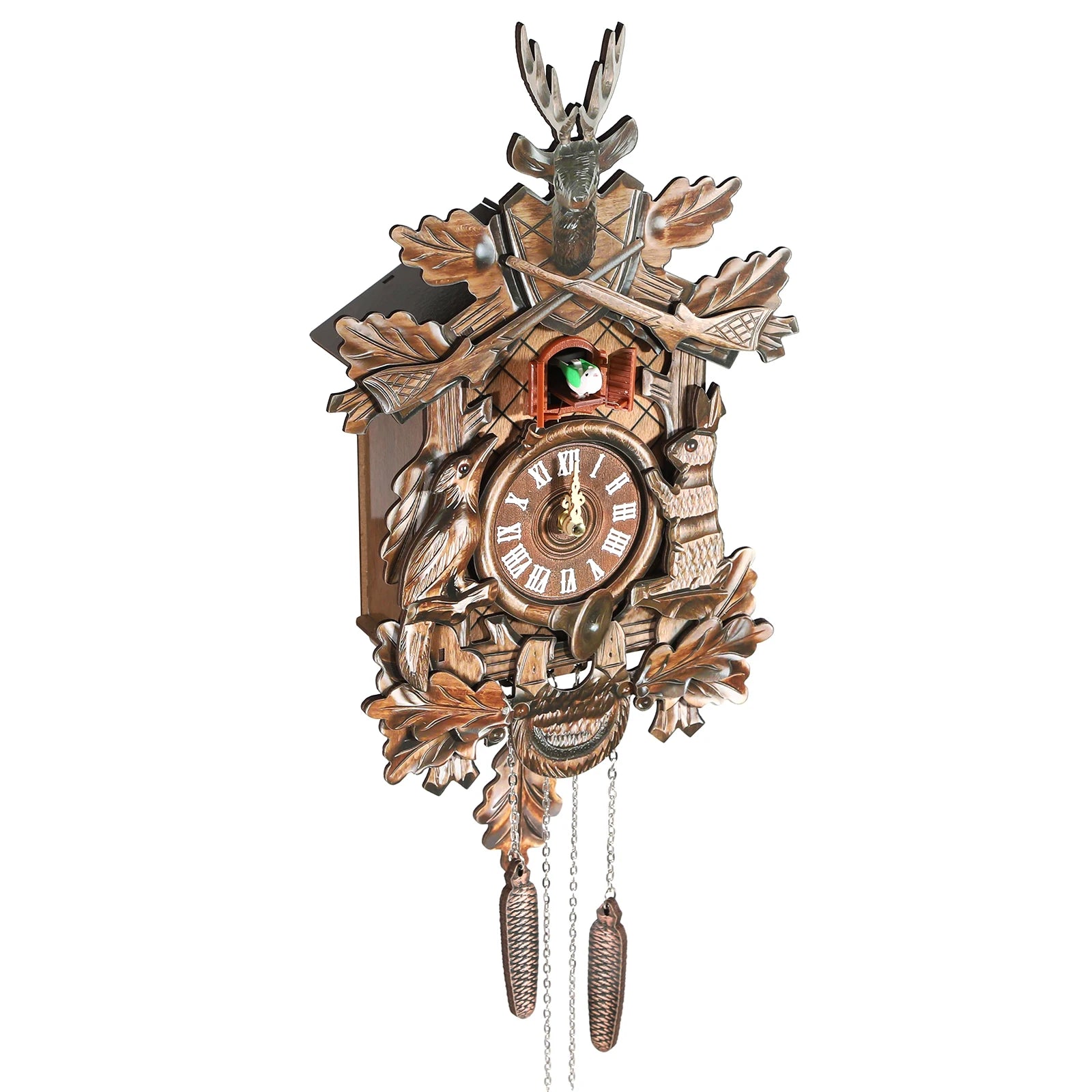 Vintage Forest Style Cuckoo Clock – Deer, Rabbit, Bird Design, Quiet Operation, Adjustable Volume