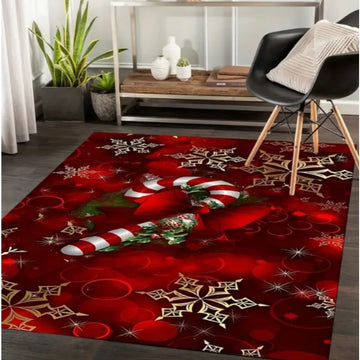 Christmas Carpet Red and White Snowflake Pattern Holiday Bottom for Living Room Bedroom Kitchen Floor Christmas Party Decoration