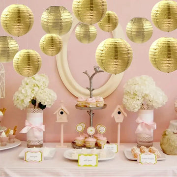 30Pcs/Lot 4-12inch Gold Chinese Paper Lantern DIY Round Ball Lampion Hanging For Wedding Birthday Party Baby Shower Decoration