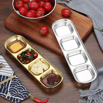 Stainless Steel Camping Seasoning Plate Tray Sauce Dish Spice Plates Pepper Roast Meat Sauce Dishes Bowl BBQ Tableware