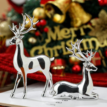 2 Pcs Christmas Reindeer Decor Resin Standing Sitting Deer Figurine Reindeer Christmas Decoration for Home Indoor Xmas Holiday