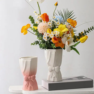 Home Tabletop Vase Simple Home Decor Creative Bow Decorative Bouquet Ceramic Flower Vase Decoration for Living Room
