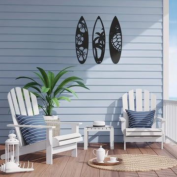 CIFBUY Set Metal Surf Board Wall Decor Summer Metal Surfboard Beach Sign, Metal Novelty Surfboard Sign, Board Palm Tree Wall Art