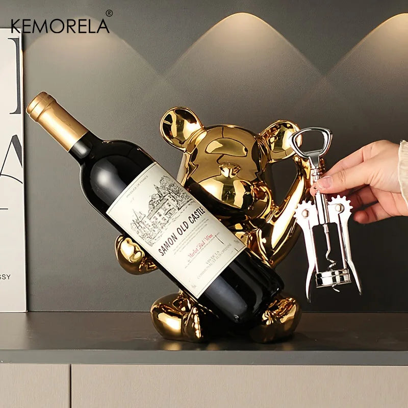 Creative Wine Rack With Bottle Opener Ceramic Cartoon Ornaments Home Ornaments Cute Storage Rack Home Kitchen Bar Decoration