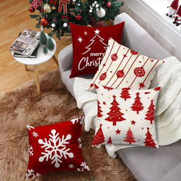 Christmas Red and White Patterned Throw Pillow Cushions Polyester Pillowcase, Sofa Decorative Cushion Cov Headboard Pillow