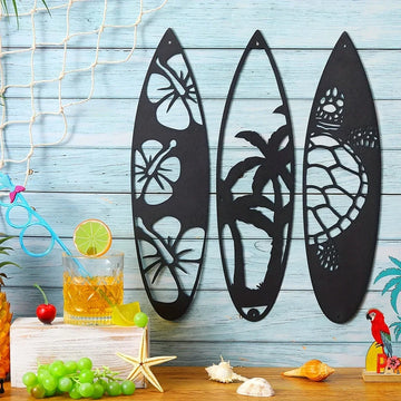 CIFBUY Set Metal Surf Board Wall Decor Summer Metal Surfboard Beach Sign, Metal Novelty Surfboard Sign, Board Palm Tree Wall Art