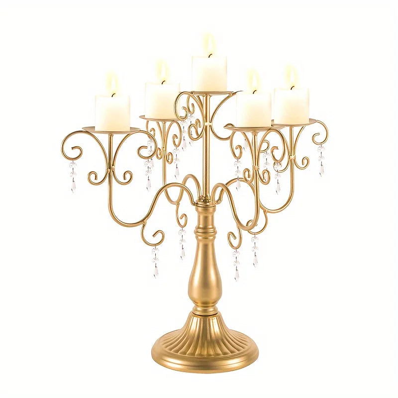 Metal Five Arm Candle Holder Set, 15.3-inch Dining Table Candle Holder Center Piece, Wedding Party Halloween Christmas Decor