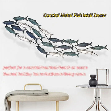 Metal Fish Wall Art Decor, Large Coastal Nautical Beach fish Wall Art Décor,School of Fish Wall Art Sculpture for