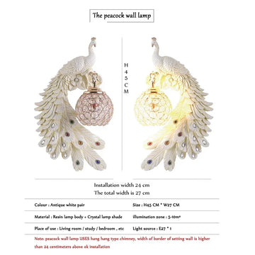 Retro Golden Color Peacock Wall Lamp for Living Room Bedroom Headboard Restaurant Bar Wall Decorative Lightsnot Included Bulb