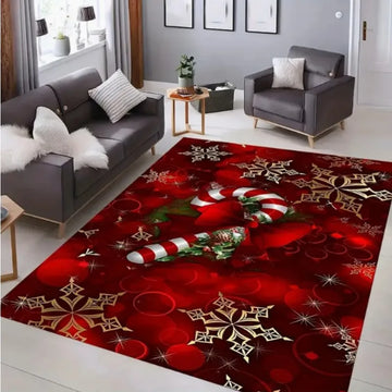 Christmas Carpet Red and White Snowflake Pattern Holiday Bottom for Living Room Bedroom Kitchen Floor Christmas Party Decoration