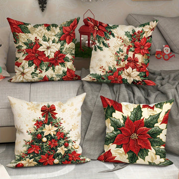 Festive Christmas Poinsettia & Tree Print Pillowcases - Spruce Up Your Holiday Decor! sofas, bedroom pillow covers