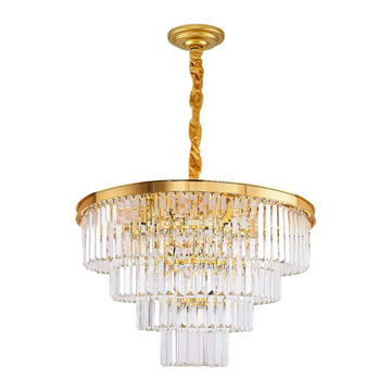 Luxurious Crystal Chandelier, 9 E12 Bulbs, 4-Tier Glass Design, Golden Frame, Elegant Home Decoration