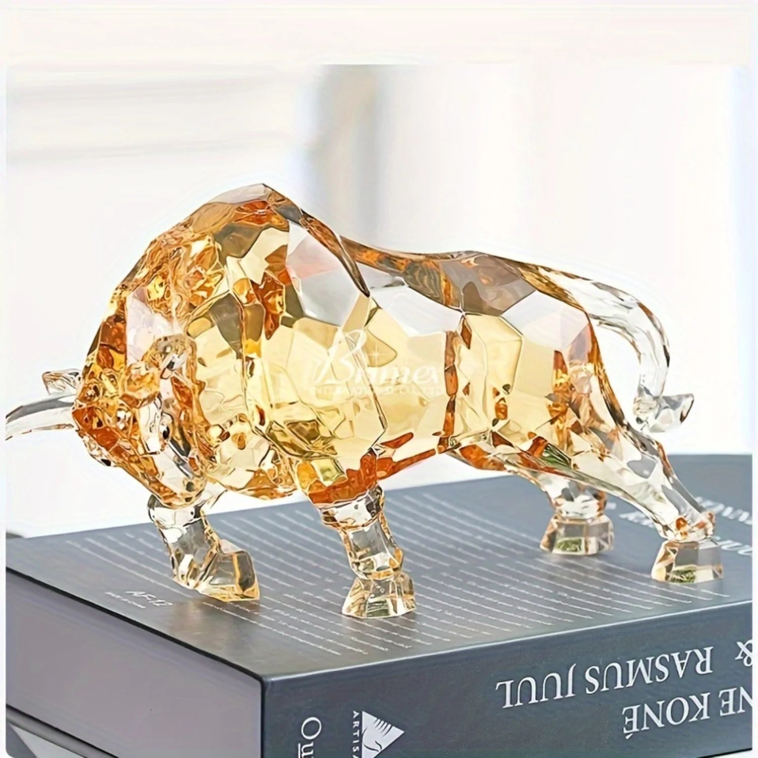 Elegant Crystal Bull Statue - Acrylic Sculpture for Home & Office décor