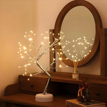 Desktop bonsai lamp lamp LED desktop night light iron tree silver branch pearl gold leaf star Christmas tree