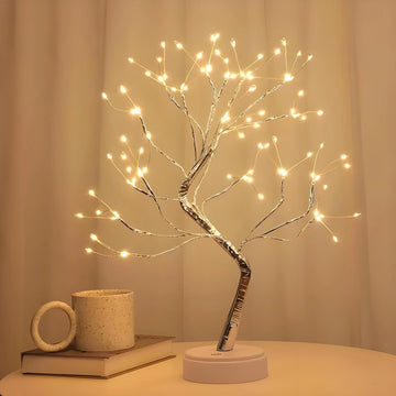 Desktop bonsai lamp lamp LED desktop night light iron tree silver branch pearl gold leaf star Christmas tree