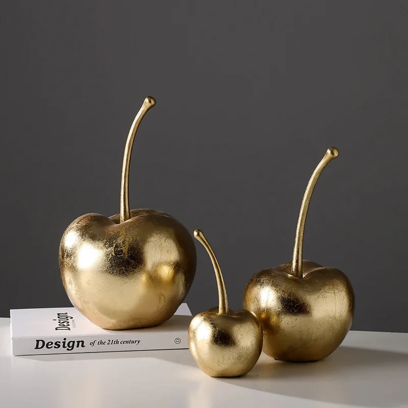 Resin Crafts Golden Apples Fruit Sculptures Apple Ornaments Cherry Decorative Figurines Home Decoration Accessories